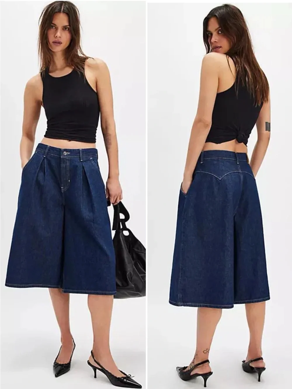 WE THE FREE PEOPLE Women’s Size 26 Curvy Dark Wash Antonia Crop Denim Culotte